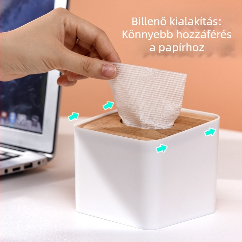 Mini bambuszfa papírzsebkendő-tartó ferde nyílással, kompakt méretű, otthonra, irodába és szálláshelyekre