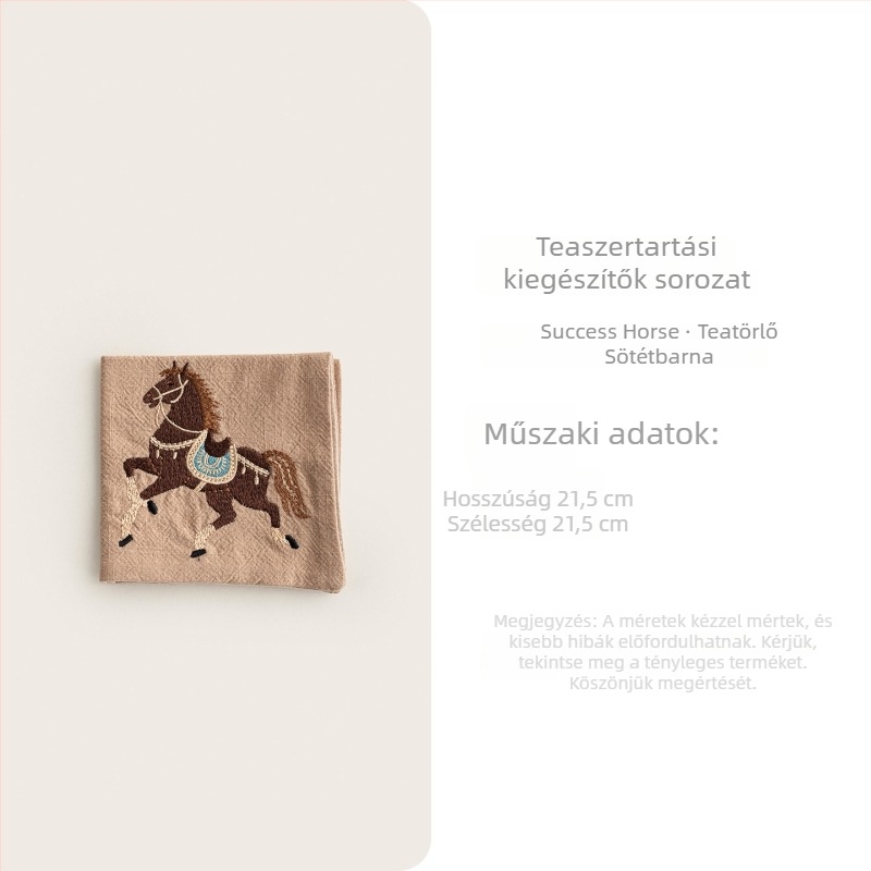Hímzett pamut–len teafogó törölköző, négyzet alakú, kínai stílusú, barack színű, vastag nedvszívó tea alátét