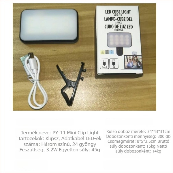 Py-11 Mini Klipsz Fény Laptophoz – Világítás Videóhívásokhoz és Selfie-hez, 3 Színhőmérséklet, Zsebméretű, Beépített Akkumulátor