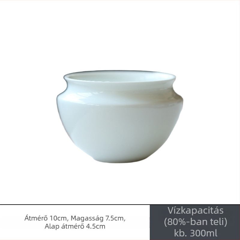 Fehér porcelán teázó tál jade-színű mázzal és árnyékzöldes díszítéssel – teaceremónia kiegészítők