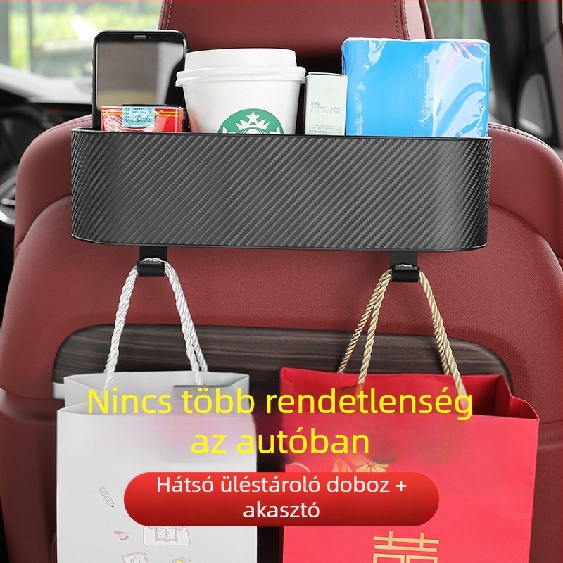 Autó hátsó ülésének szervezője pohártartóval és zsebkendő tartóval – többfunkciós tároló