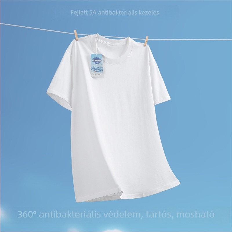 Férfi antibakteriális rövid ujjú póló, laza szabású, hosszú távú antibakteriális és atkamentes védelemmel, egyszínű, lélegző alapréteg