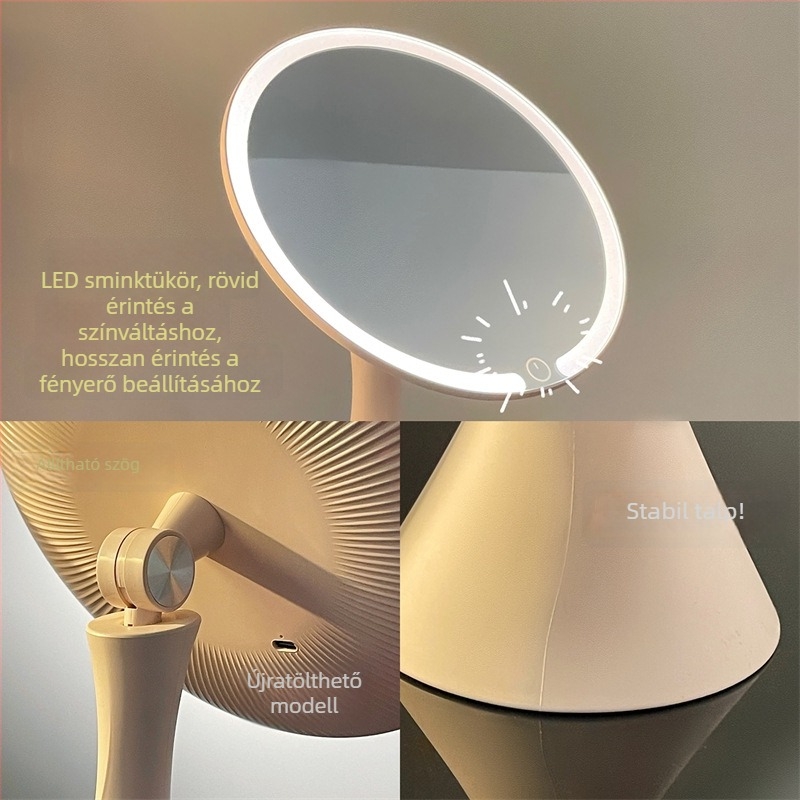LED világítással ellátott asztali sminktükör állvánnyal, ideális hálószobába vagy diákszállásra
