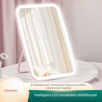 LED sminktükör világítással, összecsukható és hordozható asztali sminktükör