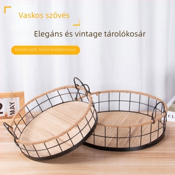 Kovácsoltvas szövött retro asztali tárolókosár, kis tárgyak, snackek és játékok rendezésére.