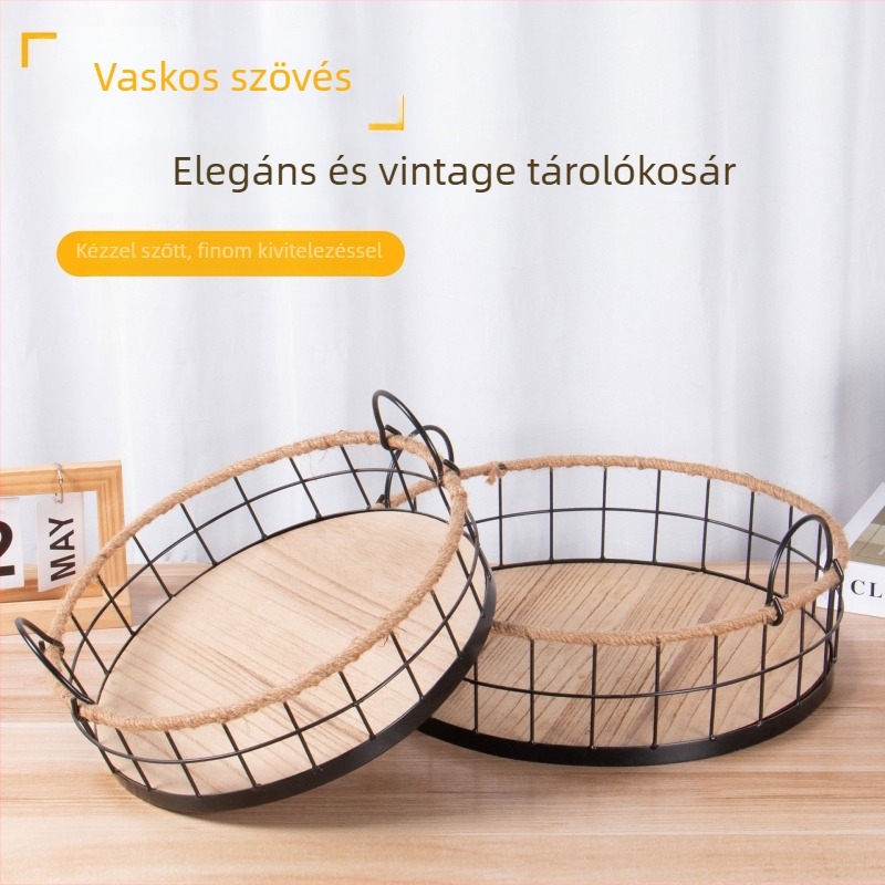 Kovácsoltvas szövött retro asztali tárolókosár, kis tárgyak, snackek és játékok rendezésére.