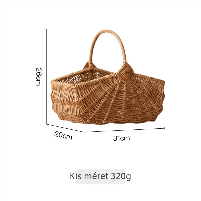 Kézzel fonott vesszőkosár gyümölcsöknek, zöldségeknek és tojásoknak, bambusz szövésű konyhai tároló kosár.