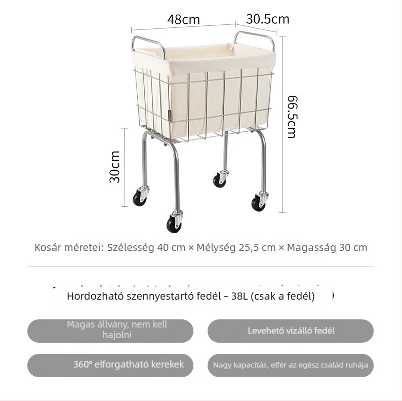 Mozgatható szennyeskosár fürdőszobába, nagy kapacitású háztartási tárolókosár a jóga matrac számára