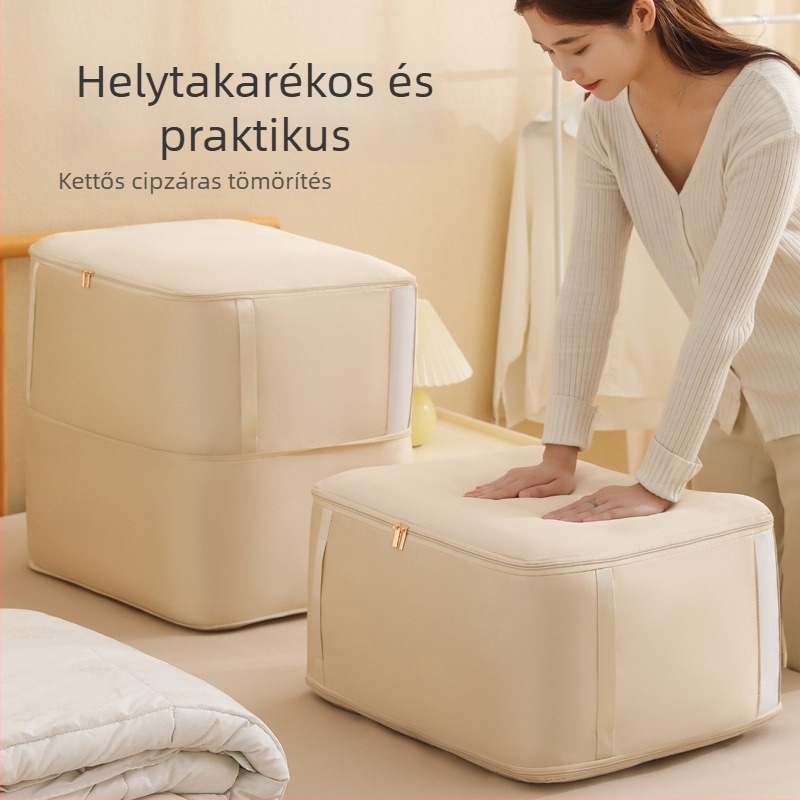 Hordozható kompressziós paplan-tároló táska, nagy kapacitású kubus alakú, paplanokhoz, selyem ágyneműhöz és töltött kabáthoz