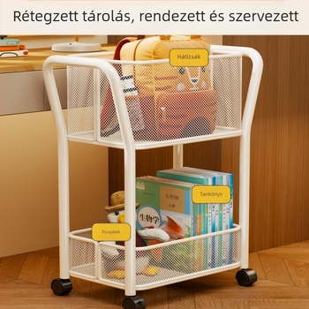 Padlón álló, mozgatható könyv- és iskolatáska-rendező az íróasztal melletti tároláshoz