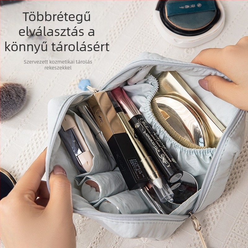Nylon kozmetikai táska, nagy kapacitású, hordozható utazótáska mini rekeszekkel