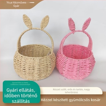 Kézben tartható szalmából készült kosár virágokhoz, gyümölcsökhöz és zöldségekhez