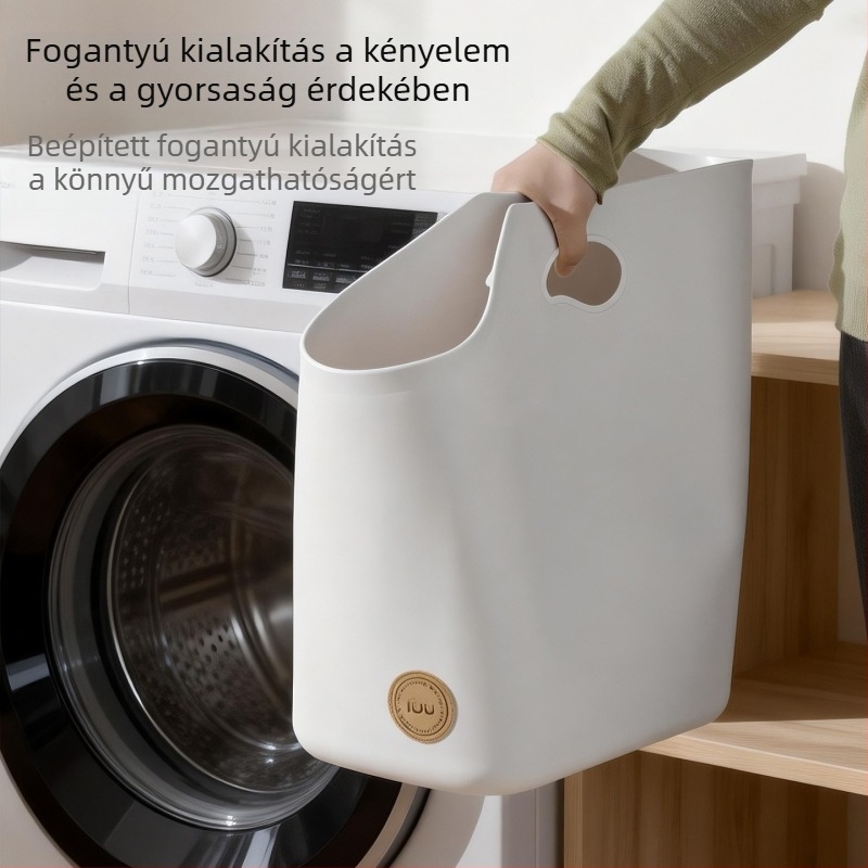 Nagy méretű háztartási szennyeskosár görgőkkel, japán stílusú, fehér-szürke