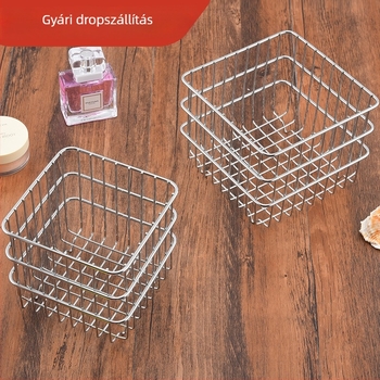 Kovácsoltvas tárolókosár vízelvezető funkcióval, négyszögletes rács dizájn, asztali tároló.