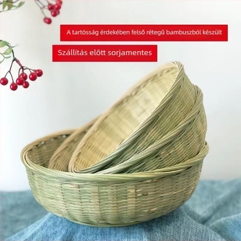 Lapostalpú fonott bambuszkosár gyümölcsök számára, háztartási bambusz kosár gyümölcsök tárolására, kézzel készített