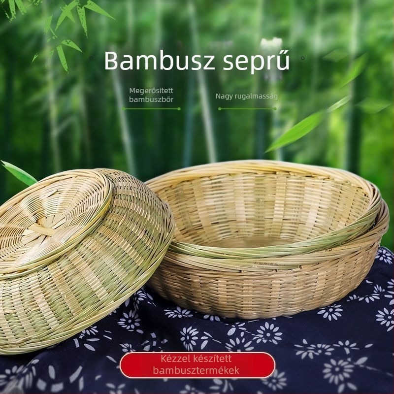 Lapostalpú fonott bambuszkosár gyümölcsök számára, háztartási bambusz kosár gyümölcsök tárolására, kézzel készített