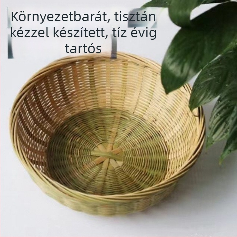 Lapostalpú fonott bambuszkosár gyümölcsök számára, háztartási bambusz kosár gyümölcsök tárolására, kézzel készített