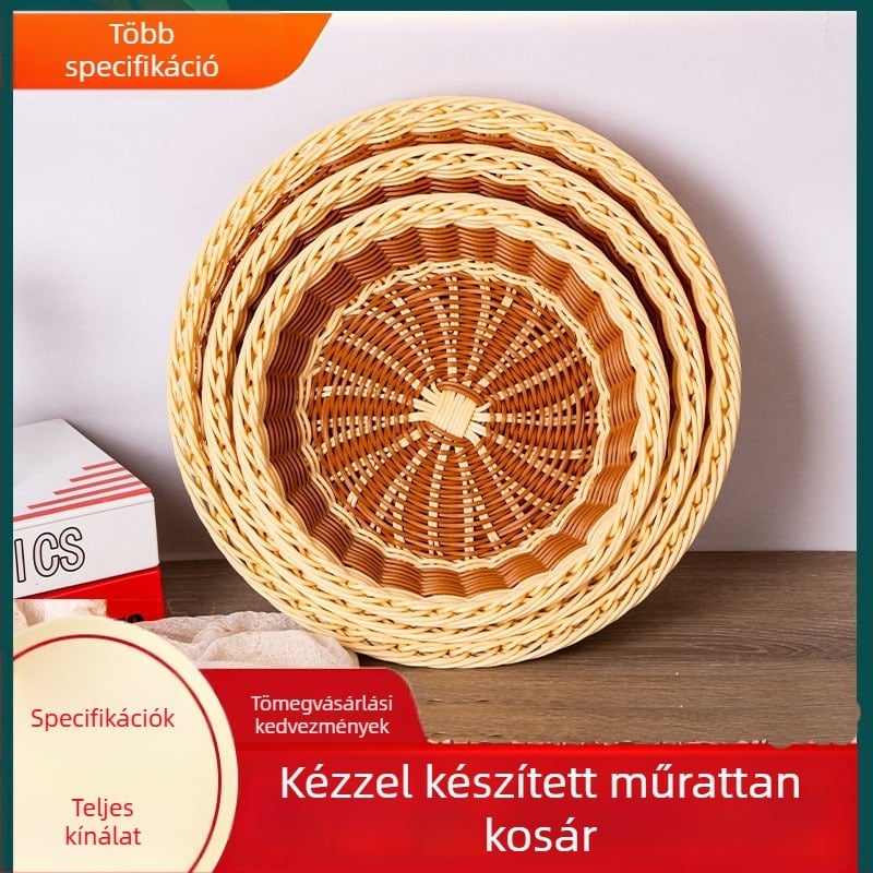 Kézzel készült kerek tárolókosár gyümölcsökhöz, kenyérhez és nassolnivalókhoz