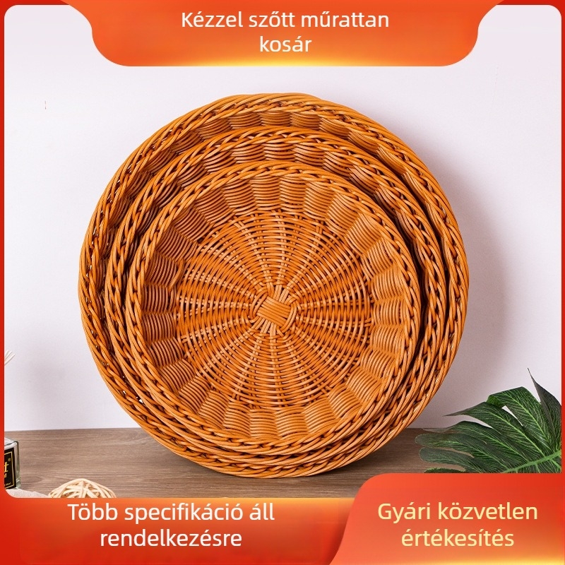 Kézzel készült kerek tárolókosár gyümölcsökhöz, kenyérhez és nassolnivalókhoz