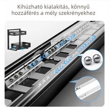 Állítható, két‑szintes vasból készült konyhai mosogató alatti tárolópolc behúzható kosárral a fürdőszobába