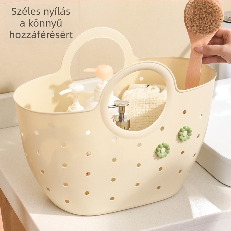 Fürdőszobai tárolókosár higiéniai termékekhez, hordozható, nyitott dizájnú kosár fogantyúval