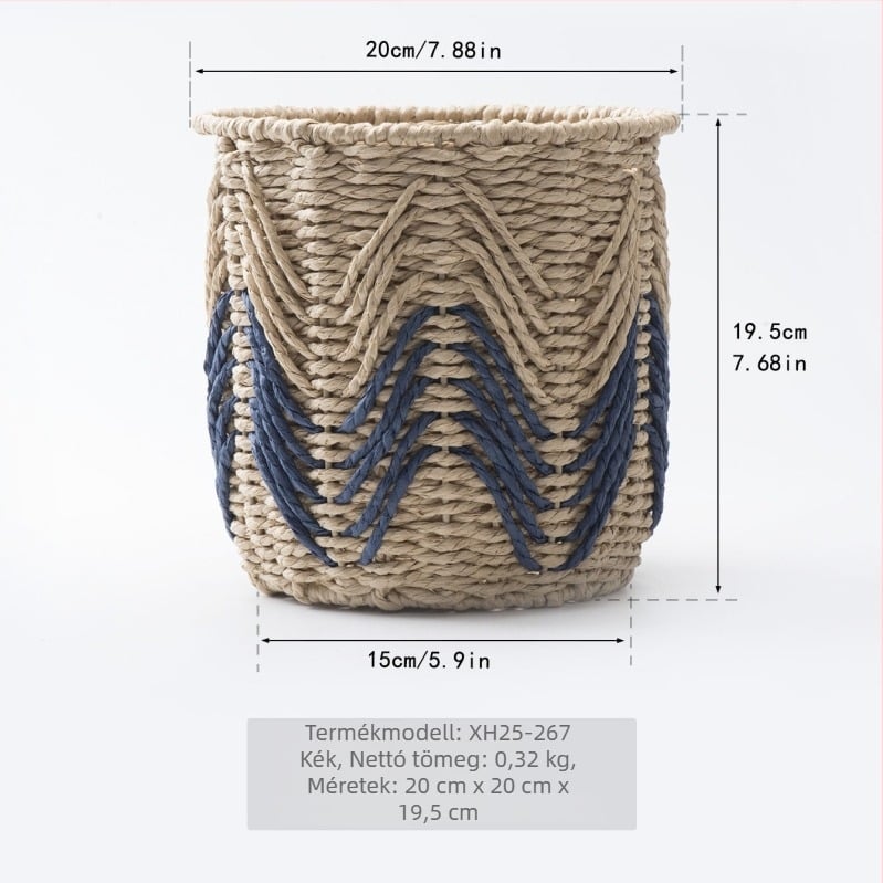 Skandináv stílusú imitált rattan szövött tárolókosár, kézzel készített dekoratív kosár a hálószoba és a gyerekszoba számára