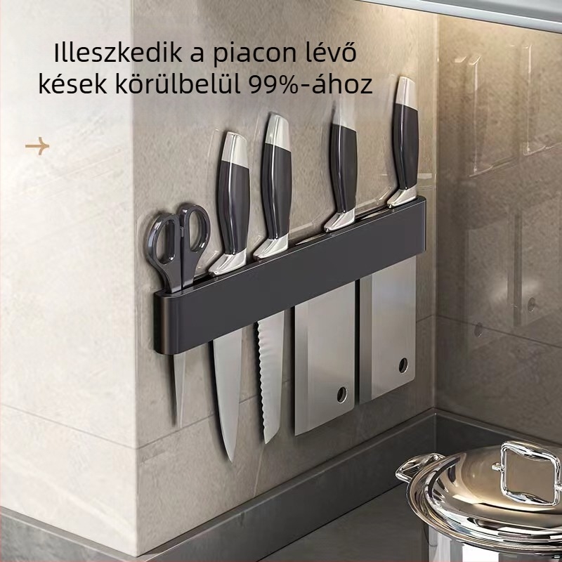 Konyhai kés tartó, többfunkciós falra szerelhető tároló, minimalist design, fúrás nélküli szerelés