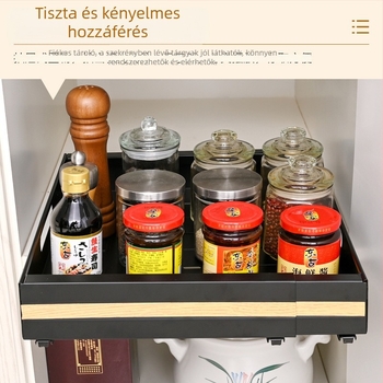 Konyhai fiókos tároló állvány teleszkópos kosárral, fekete, edények tárolására