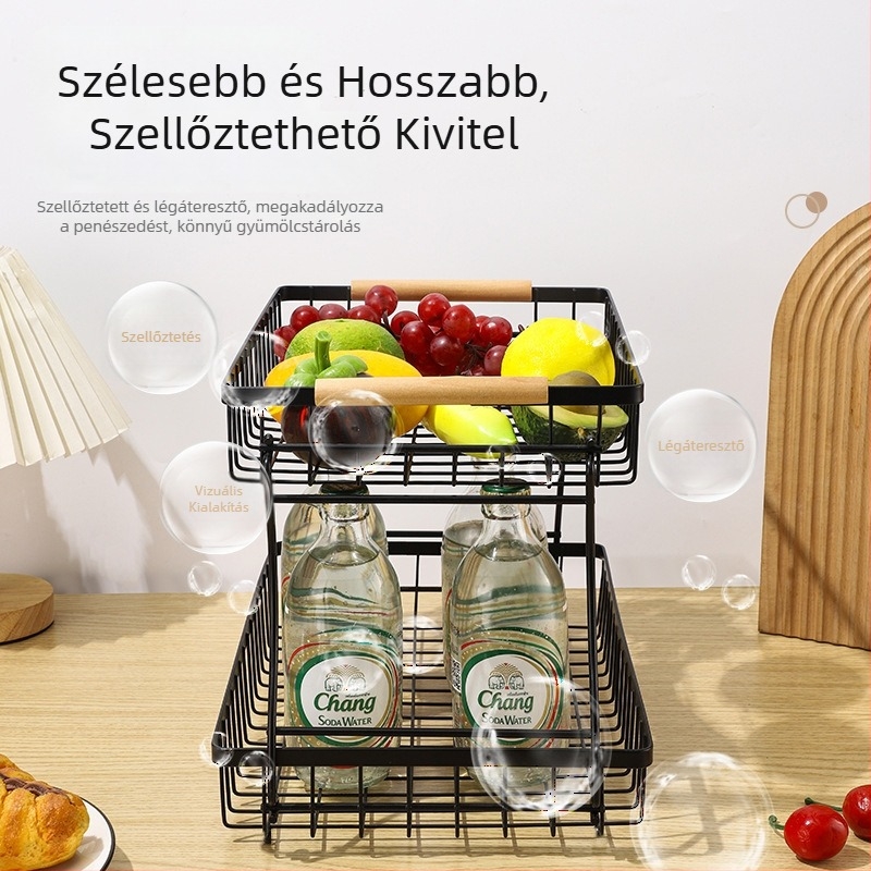 Leválasztható gyümölcs- és zöldségtároló polc, multifunkcionális konyhai szervező, kétszintes gyümölcskosár a nappaliba, kenyér- és harapnivaló tároló kosár