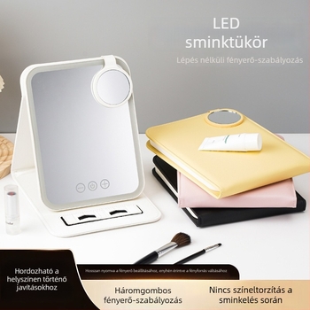 LED sminktükör világítással, asztali használatra, hordozható, nagy méretű, diákszállásokhoz