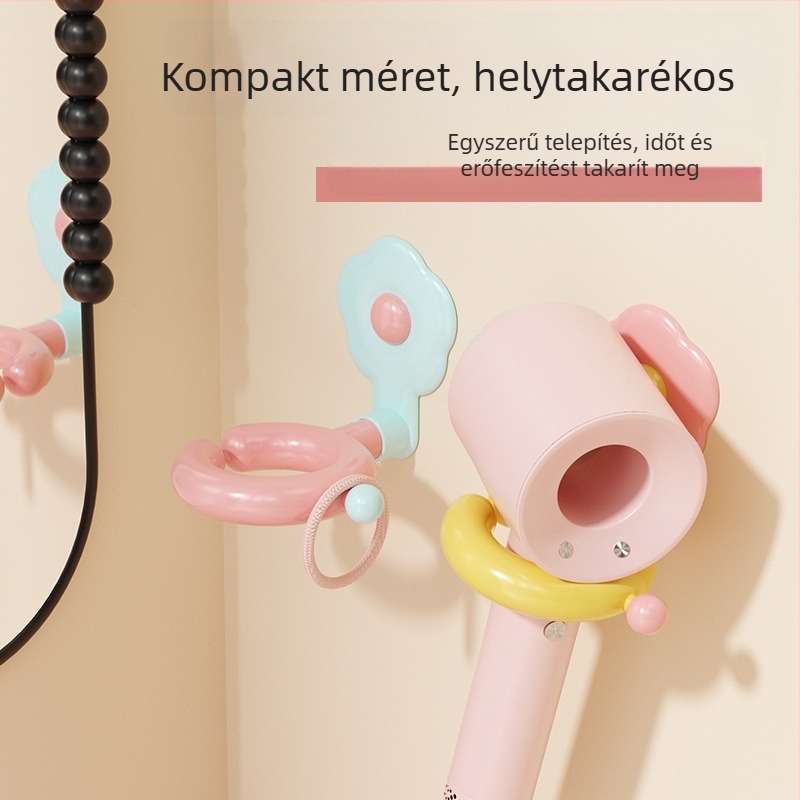 Dopamine hajszárító tartó virágos tárolópolccal, falra szerelhető fürdőszobai kiegészítő