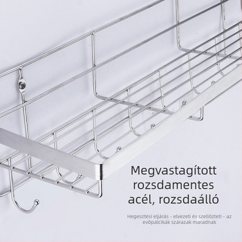 Rozsdamentes acélból készült falra szerelt tároló, egyszintes fűszertartó résszel, fúrás nélkül, konyha és fürdőszoba számára