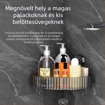Háromszög alakú sarokpolc a fürdőszobába, öntapadós falra szerelhető – átlátszó kozmetikai tároló