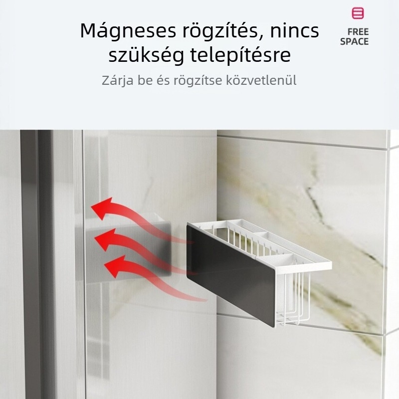 Mágneses, kinyúló, nagy kapacitású fürdőszobai tárolókosár és konyhai tároló, falra szerelhető, japán stílusú, válaszfalakkal