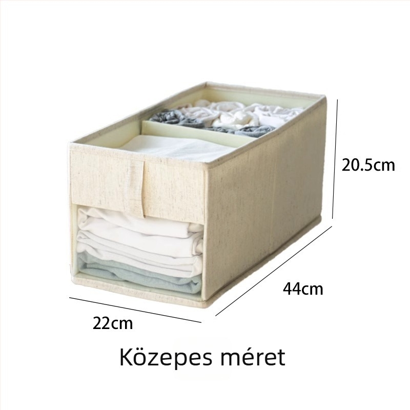 Pamut- és vászonanyagú ruhatartó doboz osztókkal, fiókos gardrób rendező