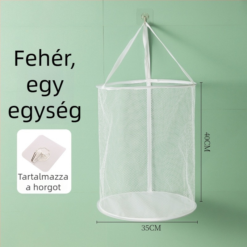 Fali szerelhető, összehajtható szennyeskosár nylon hálóval és acél váz