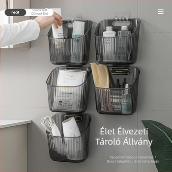 Áttetsző, falra szerelhető, többrétegű konyhai tárolókosár zöldhagymával, gyömbérrel és fokhagymával