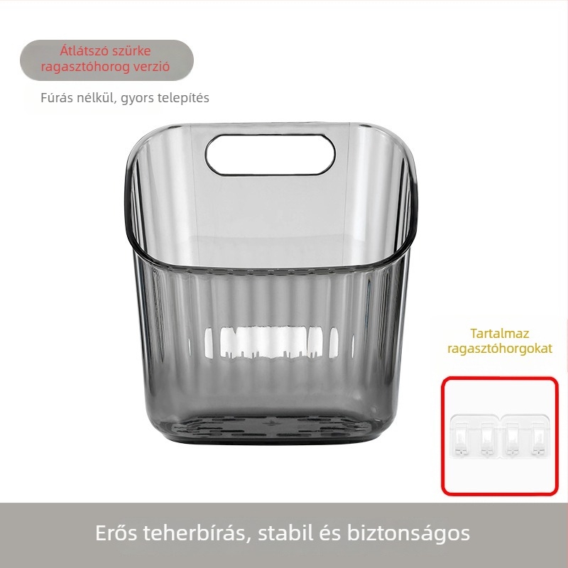 Áttetsző, falra szerelhető, többrétegű konyhai tárolókosár zöldhagymával, gyömbérrel és fokhagymával