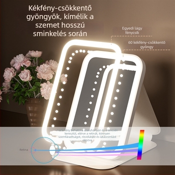 LED sminktükör világítással, összecsukható kozmetikai asztal, intelligens HD, asztali, hordozható kollégiumi szobához