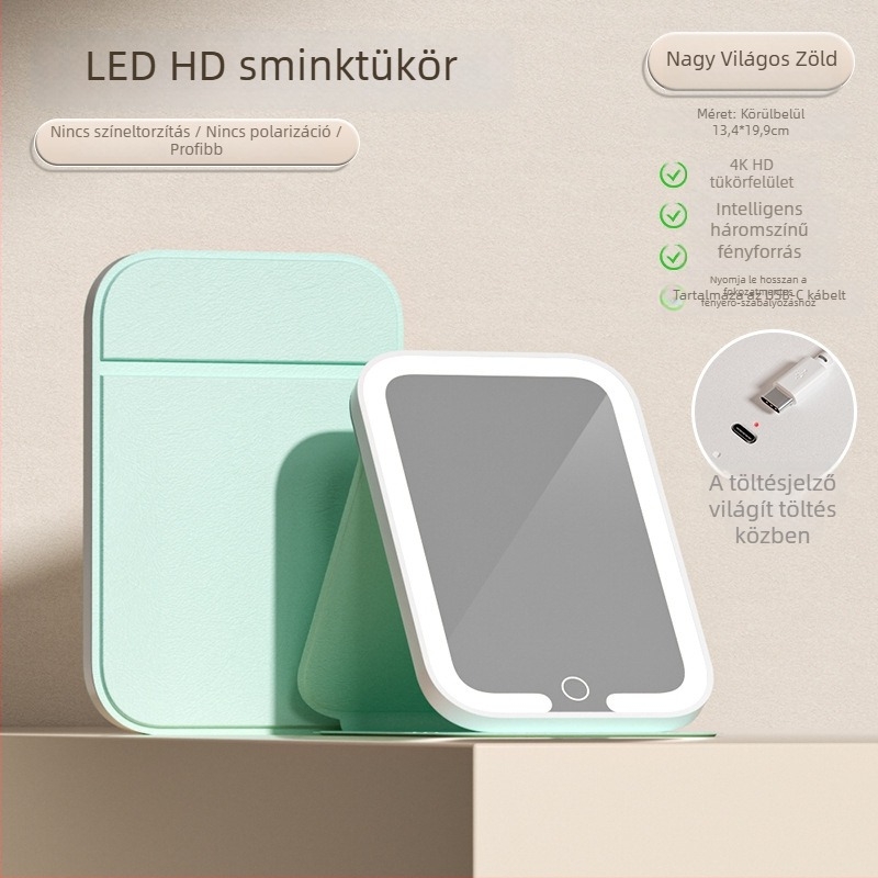 LED sminktükör világítással, összecsukható kozmetikai asztal, intelligens HD, asztali, hordozható kollégiumi szobához
