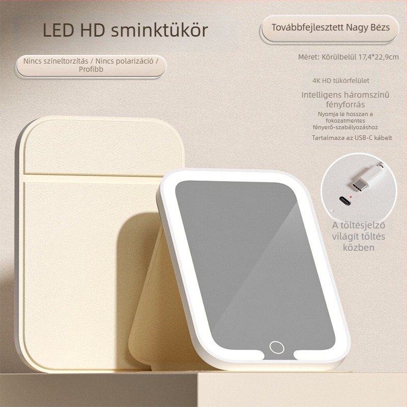 LED sminktükör világítással, összecsukható kozmetikai asztal, intelligens HD, asztali, hordozható kollégiumi szobához