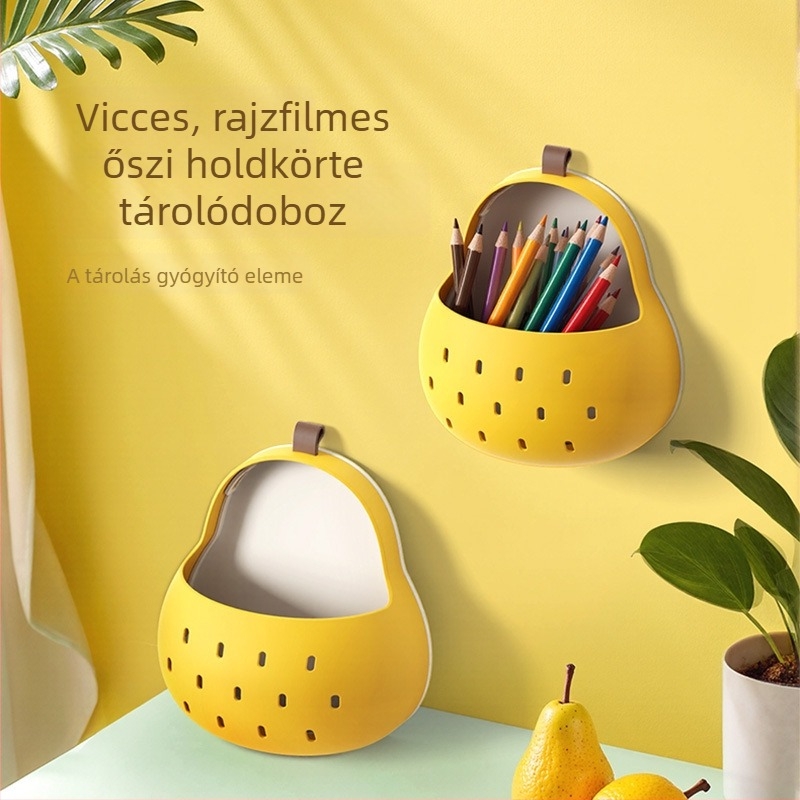 Mágneses falra szerelhető tároló doboz Autumn Moon Pear mintával, aranyos rajzfilmszerű stílussal, otthoni használatra