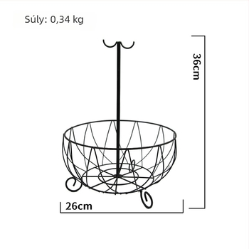 Nagy kovácsoltvas gyümölcskosár kampókkal, többfunkciós, minimalist design háztartási használatra