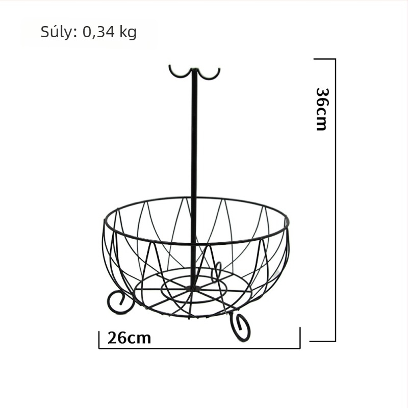 Nagy kovácsoltvas gyümölcskosár kampókkal, többfunkciós, minimalist design háztartási használatra