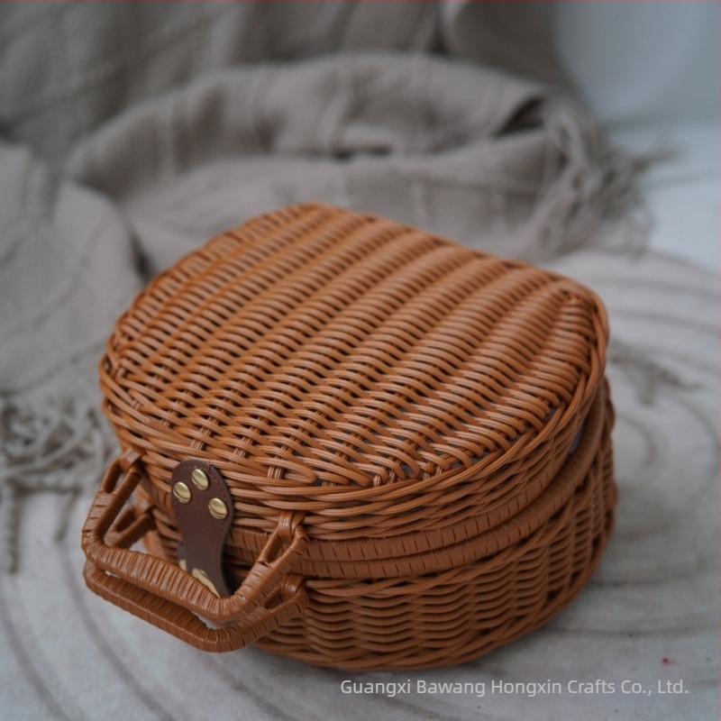 Új retro kerek rattan tároló doboz Mooncake ajándékcsomagoláshoz, üzleti ajándék