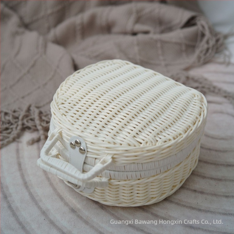 Új retro kerek rattan tároló doboz Mooncake ajándékcsomagoláshoz, üzleti ajándék