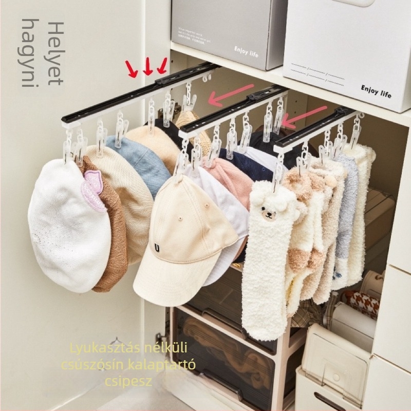 Fali sapka- és kisebb ruhadarabokhoz klipszekkel — egyszintes falra szerelhető
