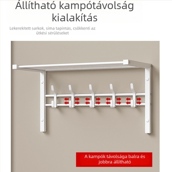 Fúrás nélküli előszobai ruhatartó falra szerelhető kalap tárolóval és mozgatható akasztókkal