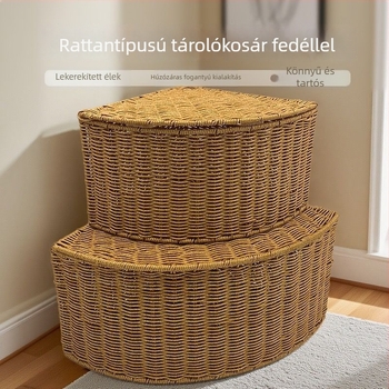 Új utánzat rattan tároló kosár, fan alakú, gardróbsarokhoz, falra szerelhető rendező játékok és apróságok számára