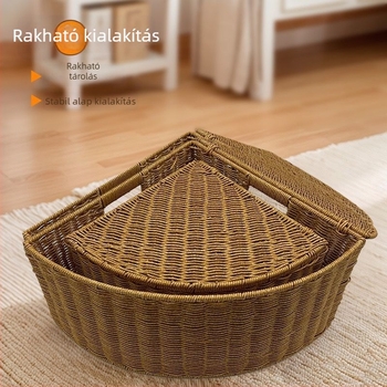 Új utánzat rattan tároló kosár, fan alakú, gardróbsarokhoz, falra szerelhető rendező játékok és apróságok számára